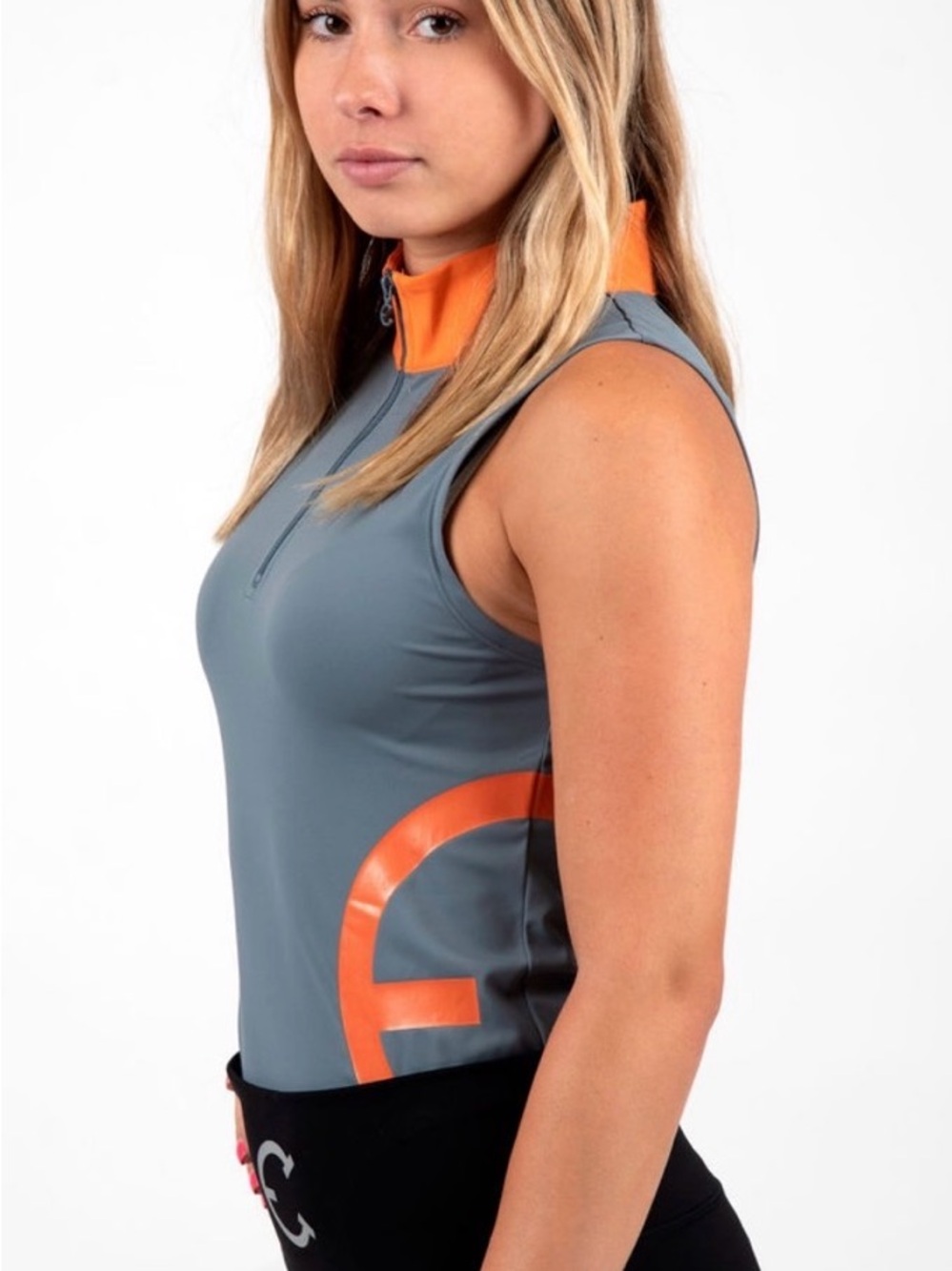 Equestrian Club Adele Sleeveless Grey Tank Top with Orange Accents